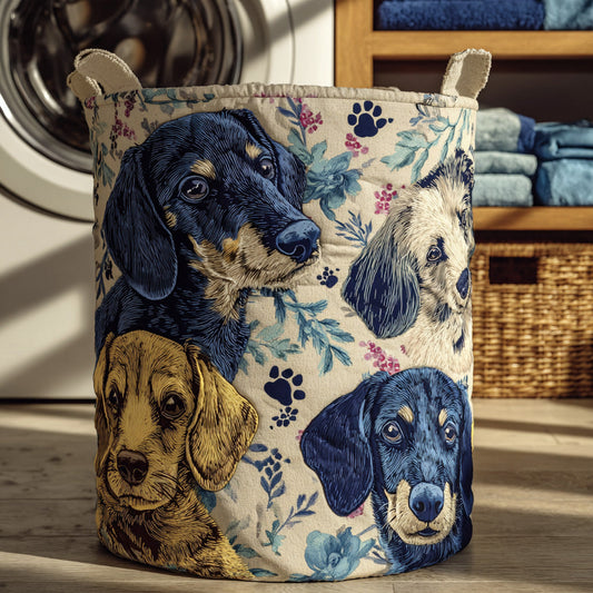 Dachshund Patchwork Portrait Quilted Laundry Basket NCU0LDH243