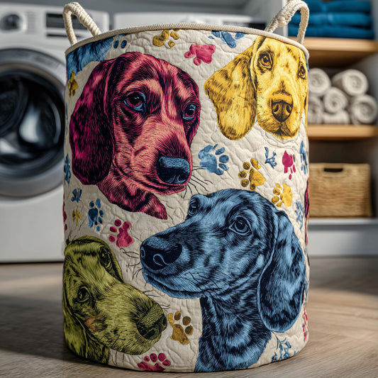 Dachshund Pawprint Garden Quilted Laundry Basket NCU0LDH242