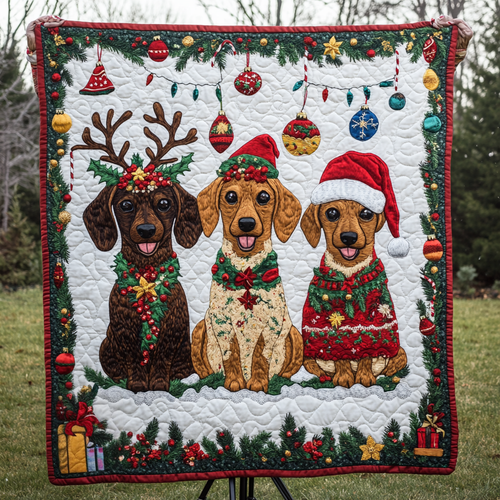 Dachshund Through the Snow Quilted Blanket NCU0DK1383