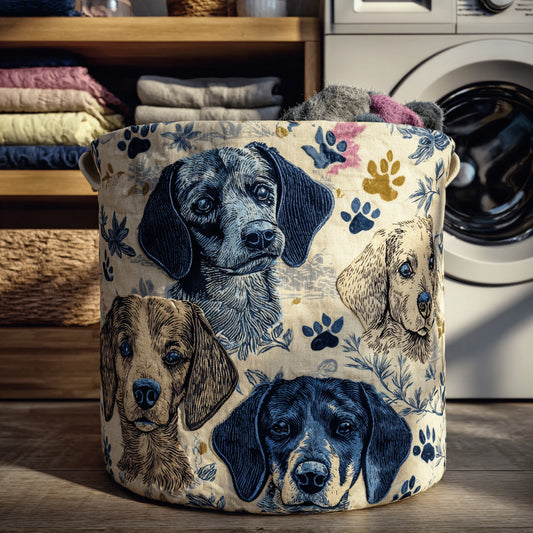 Dachshund Toile De Jouy Quilted Laundry Basket NCU0LDH248