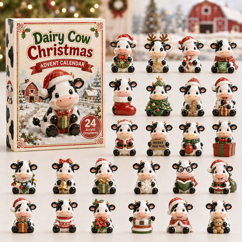 CHRISMAST KICKOFF 40% OFF - Dairy Cow Christmas Advent Calendar 2026 - 24-Day Festive Countdown, Acrylic Charms Blind Box - Gift For Cow Lovers AC0HA162