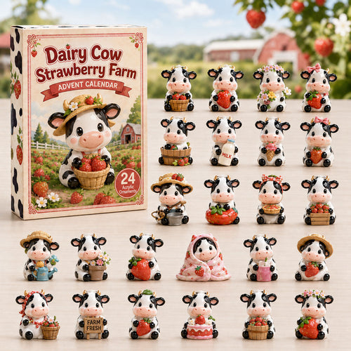 CHRISTMAS KICKOFF 40% OFF - Dairy Cow Strawberry Farm Advent Calendar 2026 - 24-Day Festive Countdown, Acrylic Charms Blind Box - Gift For Cow Lovers AC0HA165