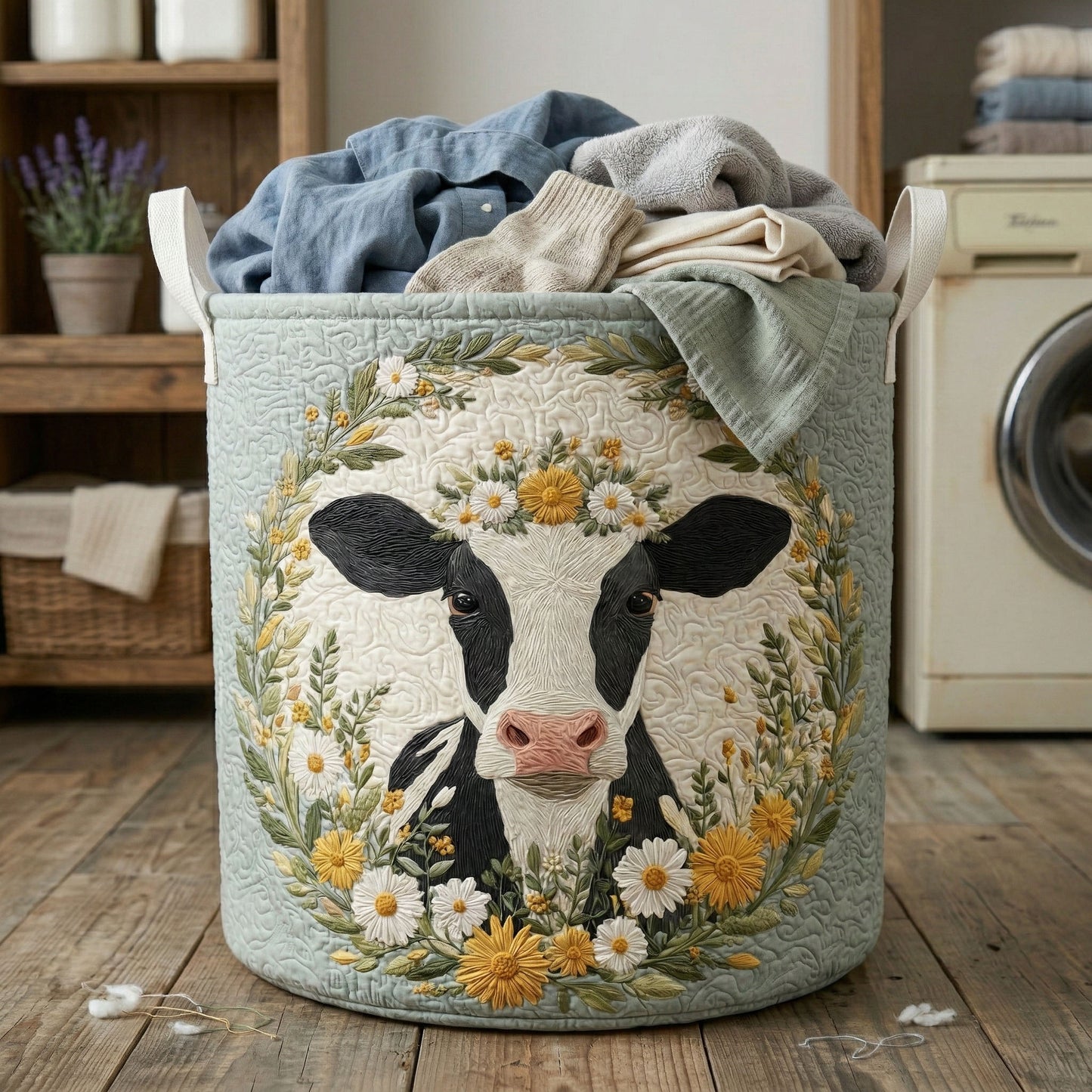 Daisy Cow Garden Quilted Laundry Basket NCU0NNT3051