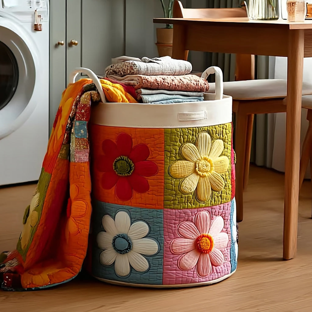 Daisy Flower Quilted Laundry Basket NCU0HNH243
