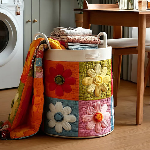 Daisy Flower Quilted Laundry Basket NCU0HNH243