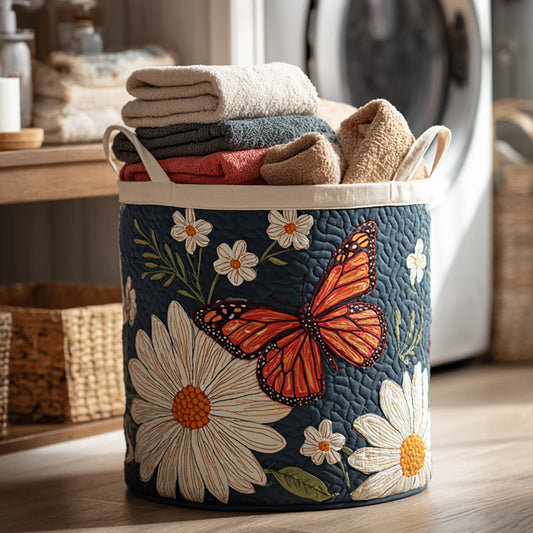 Daisy Monarch Butterfly Quilted Laundry Basket NCU0HNH040