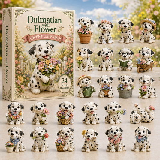 CHRISMAST KICKOFF 40% OFF - Dalmatian With Flower Advent Calendar 2026 - 24-Day Festive Countdown, Acrylic Charms Blind Box - Gift For Dog Lovers AC0TH128