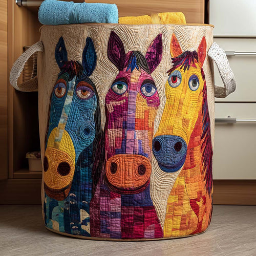 Dancing Horses Quilted Laundry Basket NCU0NNT2697