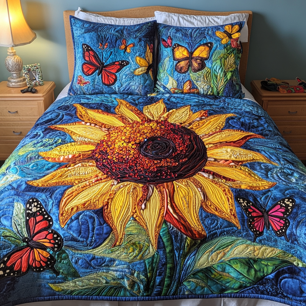 Dancing Sunflowers 3-Piece Quilted Bedding Set NCU0TL1950