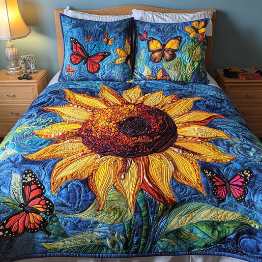 Dancing Sunflowers 3-Piece Quilted Bedding Set NCU0TL1950
