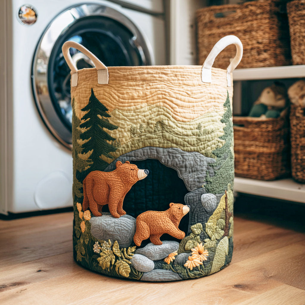 Dark Cave Bear Quilted Laundry Basket NCU0NTD407