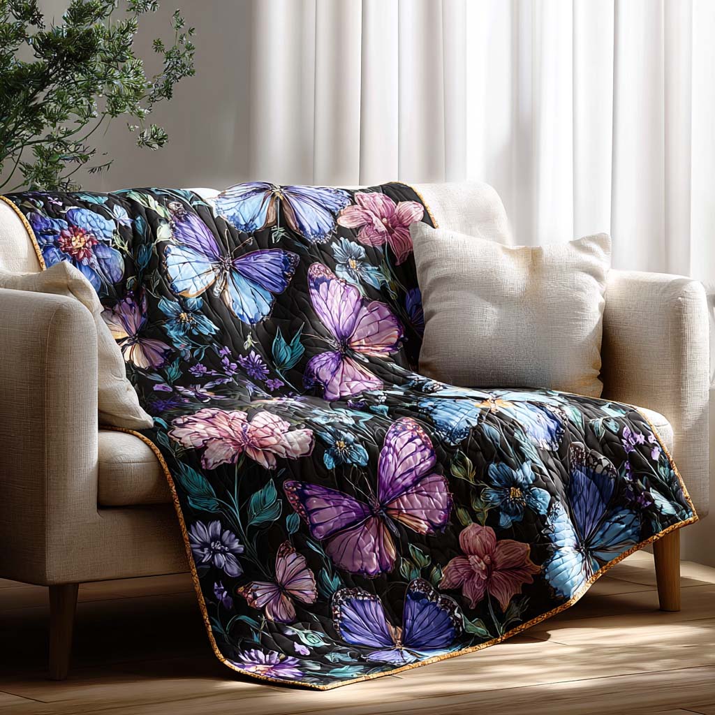 Dark Floral Wings Quilted Blanket NCU0DQQ0164