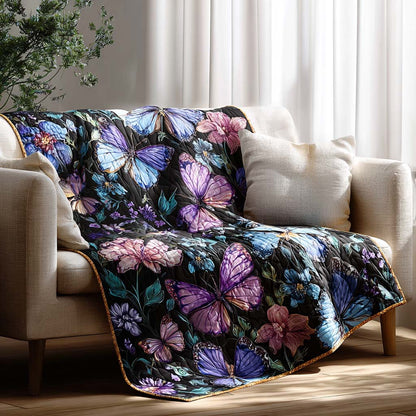 Dark Floral Wings Quilted Blanket NCU0DQQ0164