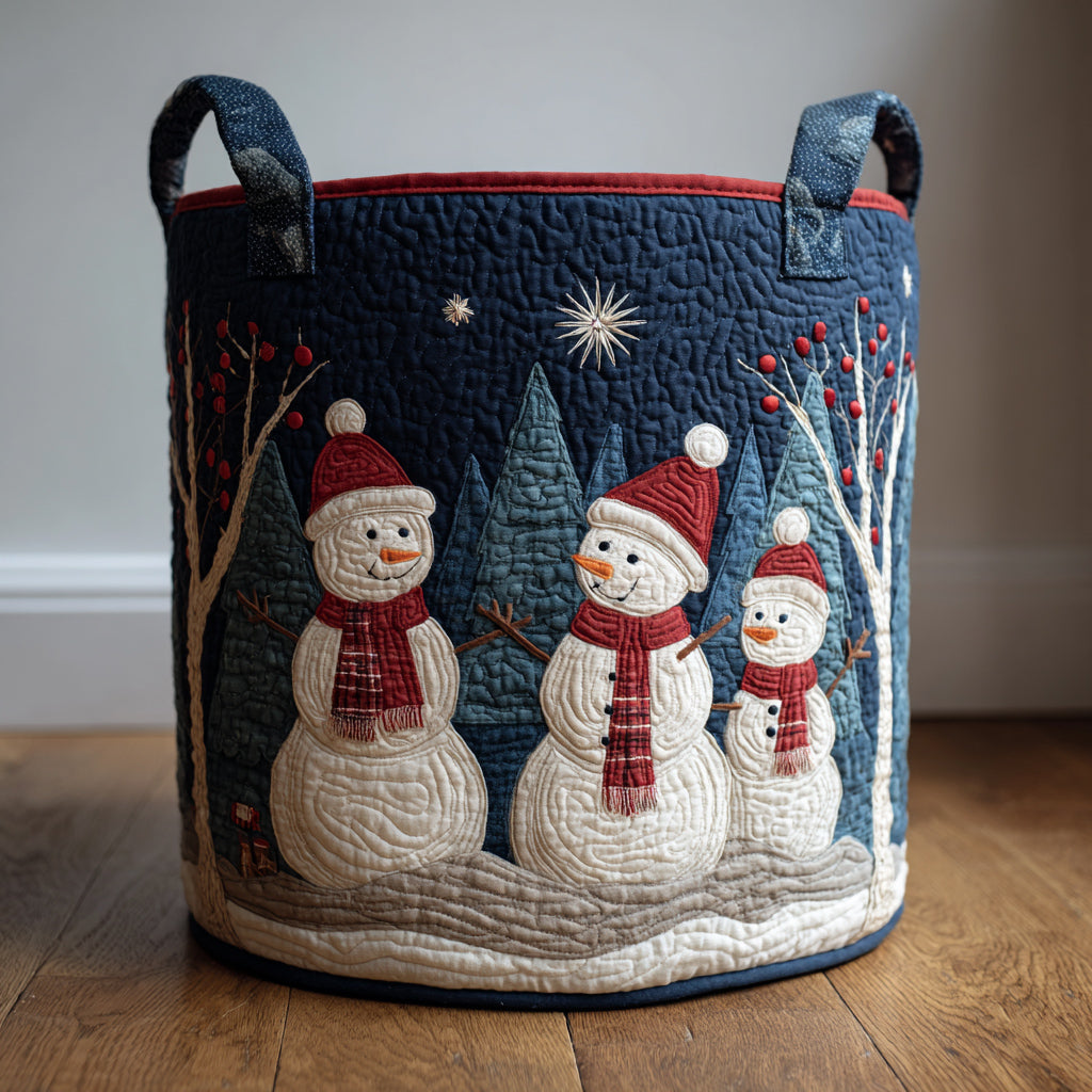 Dark Snowman Forest Quilted Laundry Basket NCU0HNH656