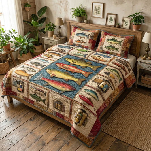 Deep Angler 3-Piece Quilted Bedding Set NCU0NTD1790