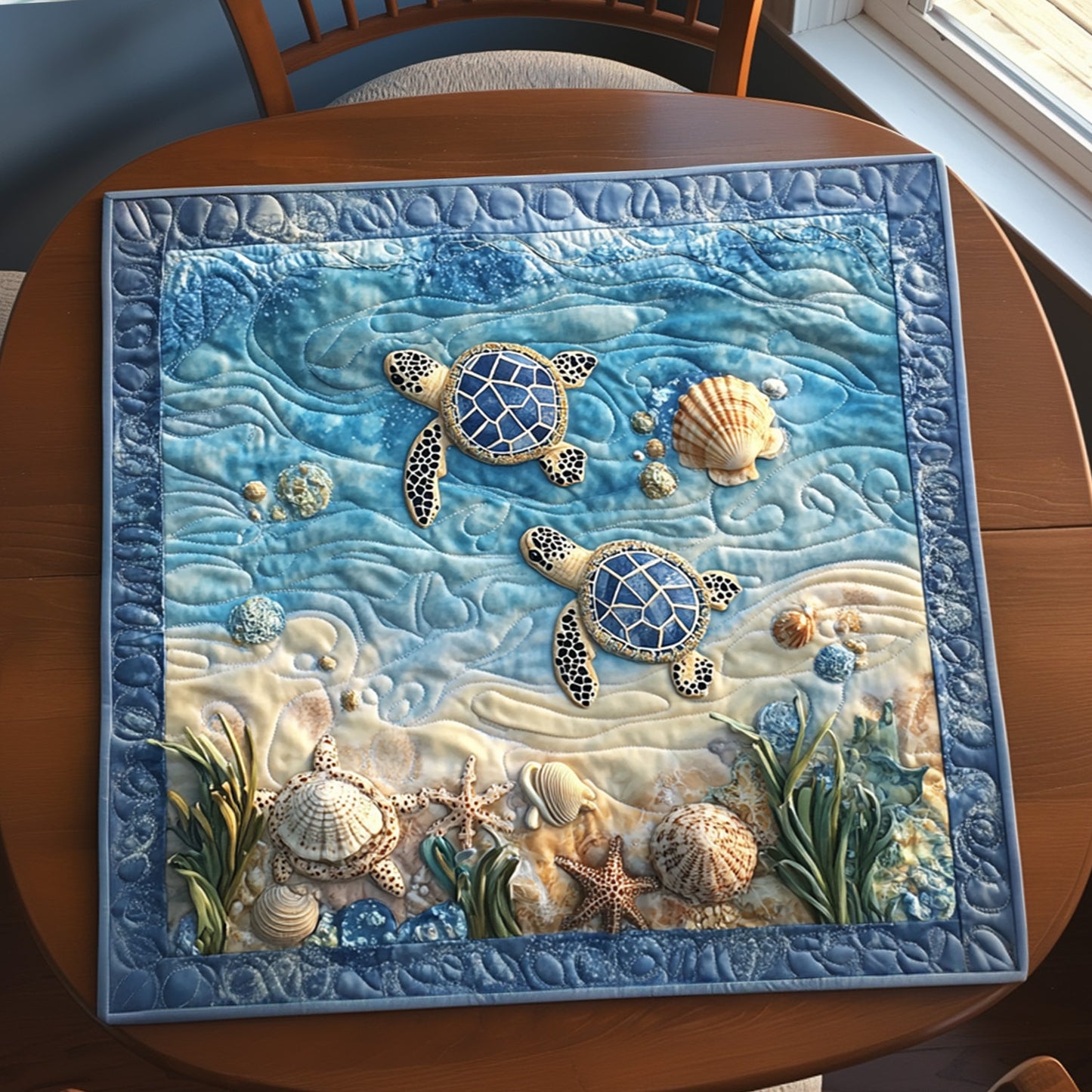 Deep Blue Drift Quilted Table Topper NCU0PTT680