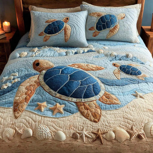 Deep Blue Turtle 3-Piece Quilted Bedding Set NCU0NNL193