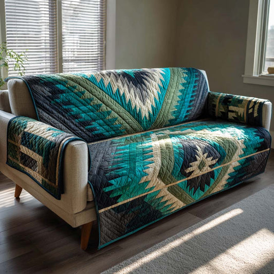 Deep Teal Canyon Motif Quilted Sofa Cover NCU0NXD1247