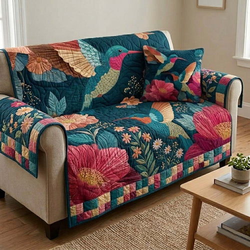 Deep Teal Dusk Quilted Sofa Cover NCU0DQQ0499