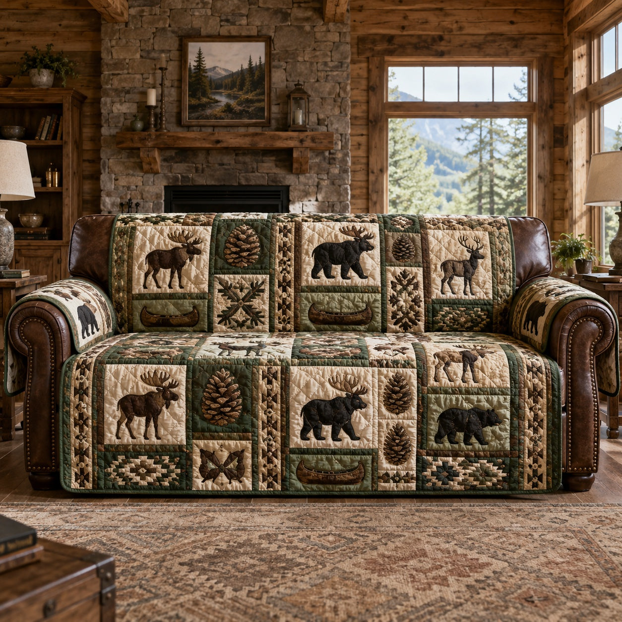 Deep Woods Forage Quilted Sofa Cover NCU0PVL1077