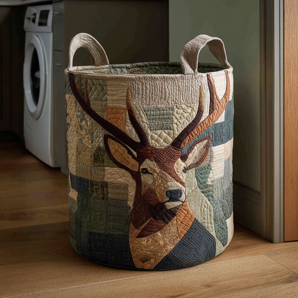 Deer Meadow Leap Quilted Laundry Basket NCU0HNH437