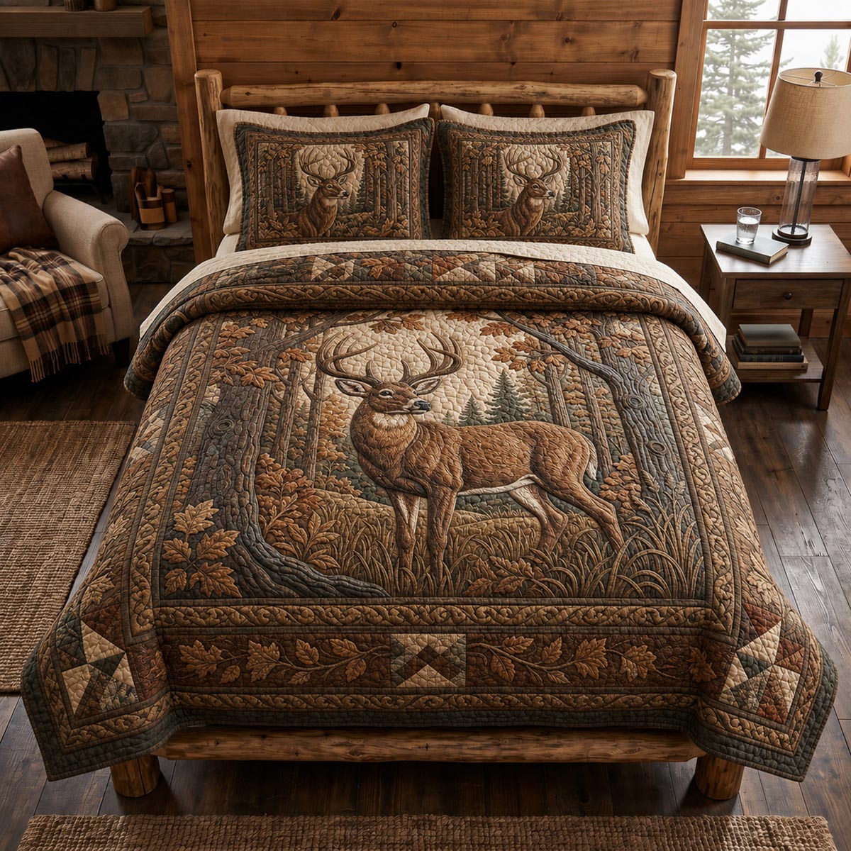 Deer Tranquility 3-Piece Quilted Bedding Set NCU0DV2166