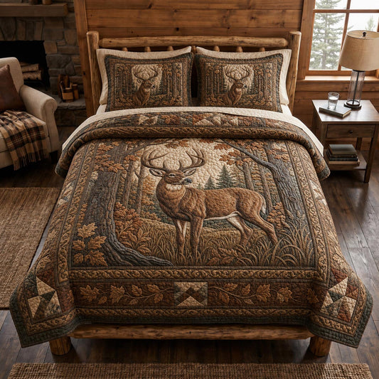 Deer Tranquility 3-Piece Quilted Bedding Set NCU0DV2166