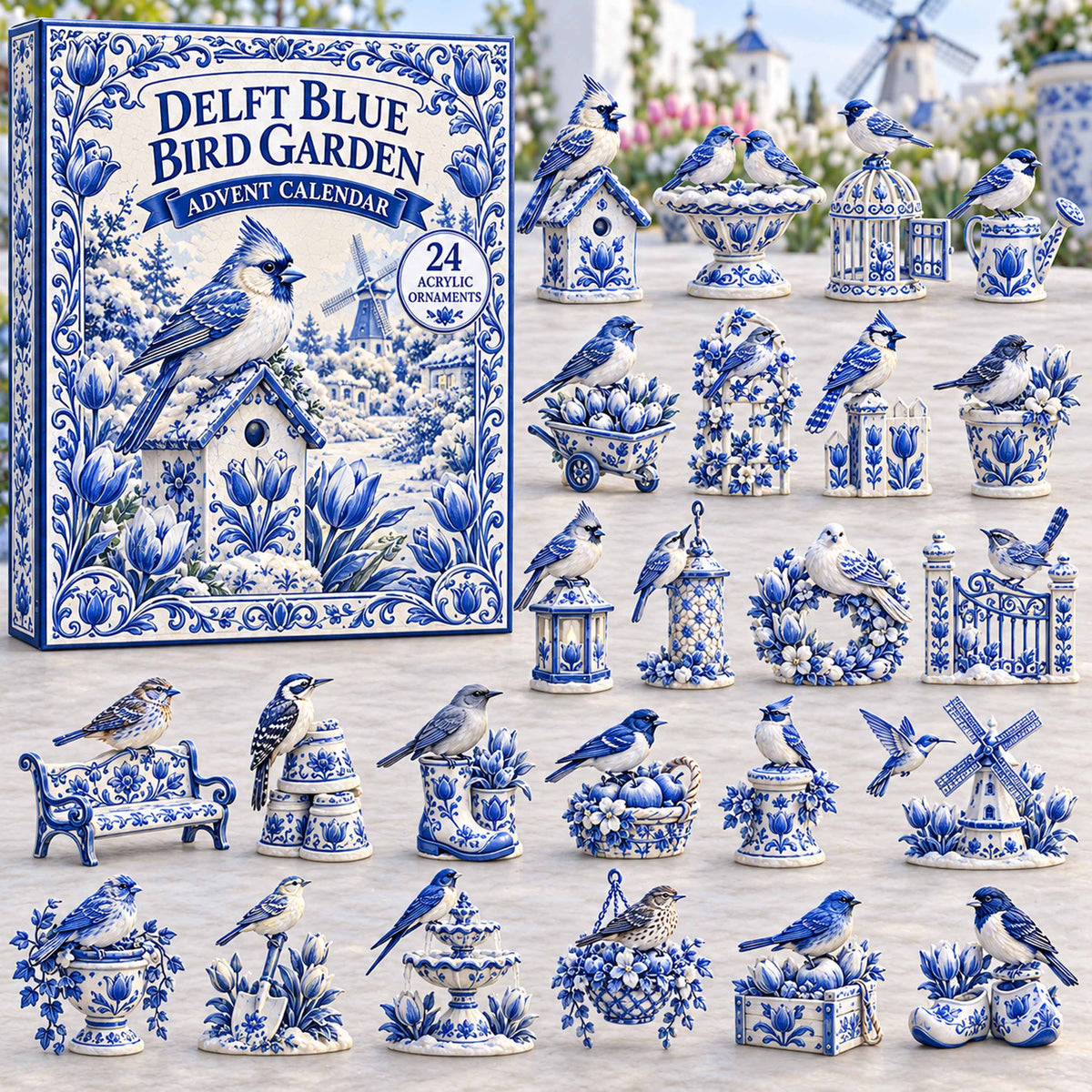 CHRISTMAS KICKOFF 40% OFF - Delft Blue Bird Garden Advent Calendar 2026 - 24-Day Festive Countdown, Acrylic Charms Blind Box - Gift For Family and Friends AC0TD061