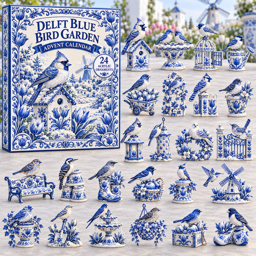 CHRISTMAS KICKOFF 40% OFF - Delft Blue Bird Garden Advent Calendar 2026 - 24-Day Festive Countdown, Acrylic Charms Blind Box - Gift For Family and Friends AC0TD061