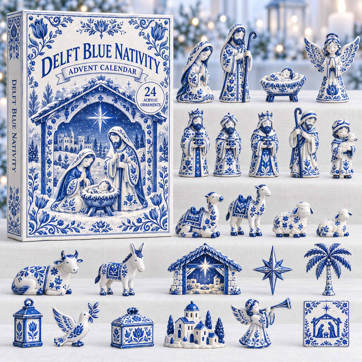 CHRISTMAS KICKOFF 40% OFF - Delft Blue Nativity Advent Calendar 2026 - 24-Day Festive Countdown, Acrylic Charms Blind Box - Gift For Family NCU0NTD2214
