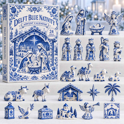 CHRISTMAS KICKOFF 40% OFF - Delft Blue Nativity Advent Calendar 2026 - 24-Day Festive Countdown, Acrylic Charms Blind Box - Gift For Family NCU0NTD2214