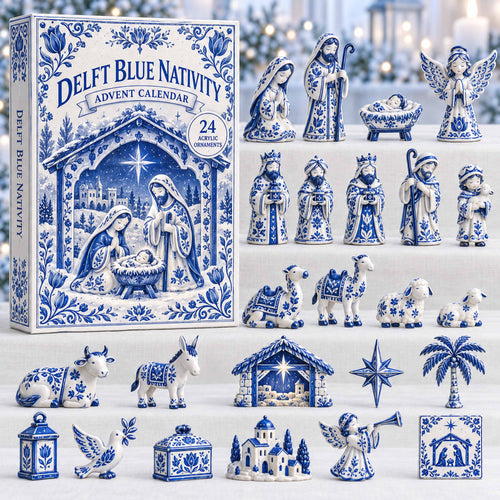 CHRISTMAS KICKOFF 40% OFF - Delft Blue Nativity Advent Calendar 2026 - 24-Day Festive Countdown, Acrylic Charms Blind Box - Gift For Family NCU0NTD2214