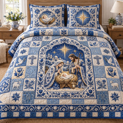 Delft Blue Nativity Arch Quilted Bedding Set V2 NCU0NTD2377