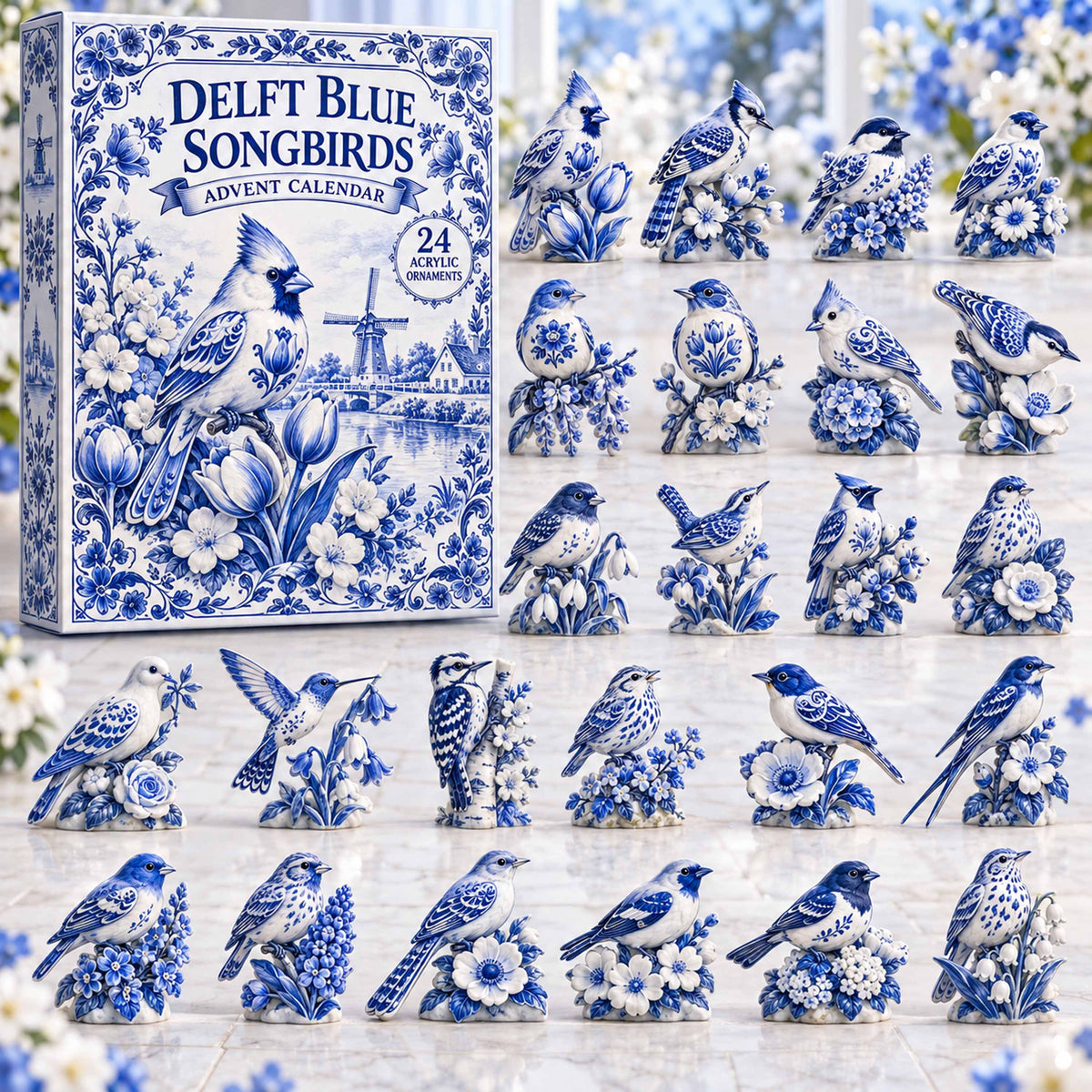CHRISTMAS KICKOFF 40% OFF - Delft Blue Songbirds Advent Calendar 2026 - 24-Day Festive Countdown, Acrylic Charms Blind Box - Gift For Family and Friends AC0TD064