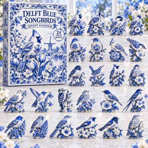 CHRISTMAS KICKOFF 40% OFF - Delft Blue Songbirds Advent Calendar 2026 - 24-Day Festive Countdown, Acrylic Charms Blind Box - Gift For Family and Friends AC0TD064