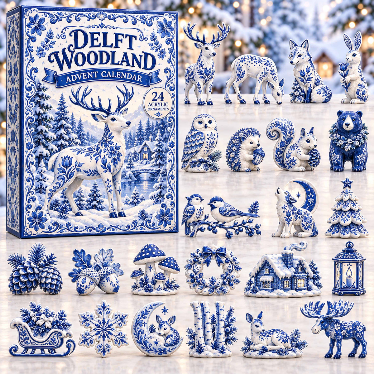CHRISTMAS KICKOFF 40% OFF - Delft Winter Woodland Advent Calendar 2026 - 24-Day Festive Countdown, Acrylic Charms Blind Box - Gift For Family and Friends AC0TD090