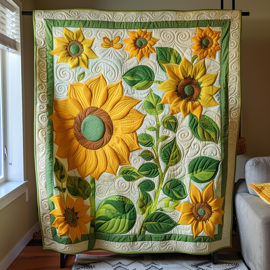 Delightful Sunflowers Quilted Blanket NCU0VL206