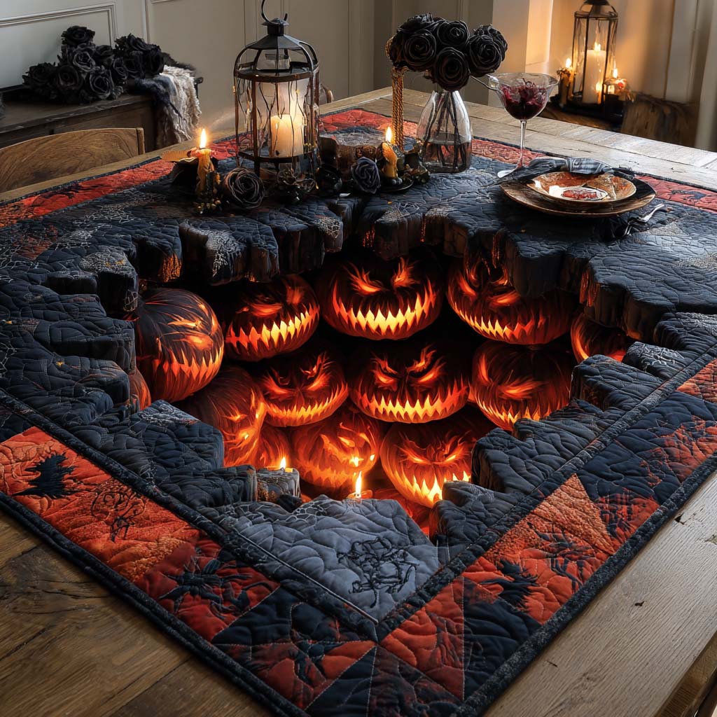 Demonic Pumpkin Horde Quilted Table Topper NCU0NXD372