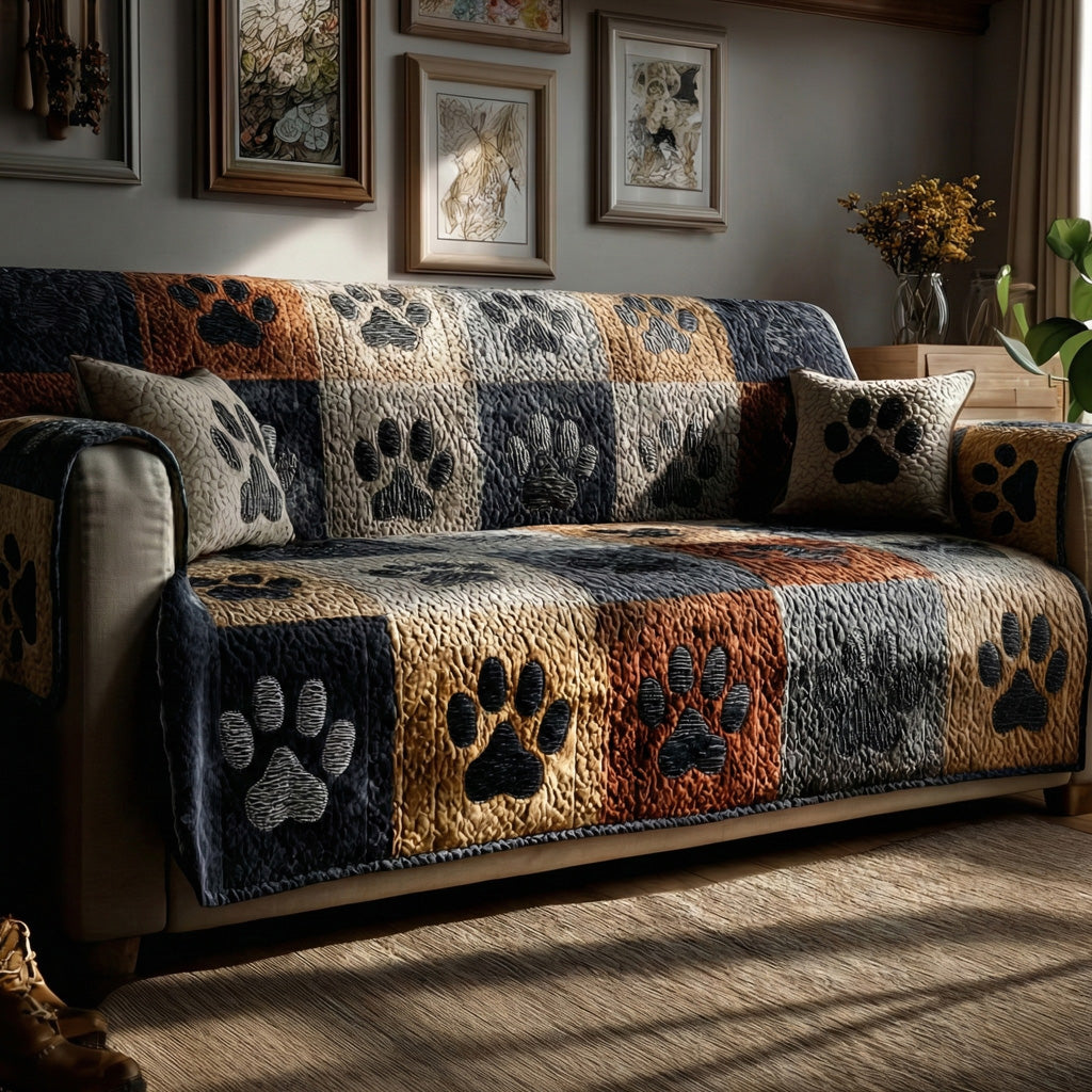 Denim Paws Quilted Sofa Cover NCU0LDH364