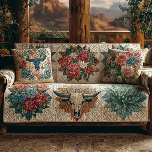 Desert Bloom Longhorn Quilted Sofa Cover NCU0LDH223