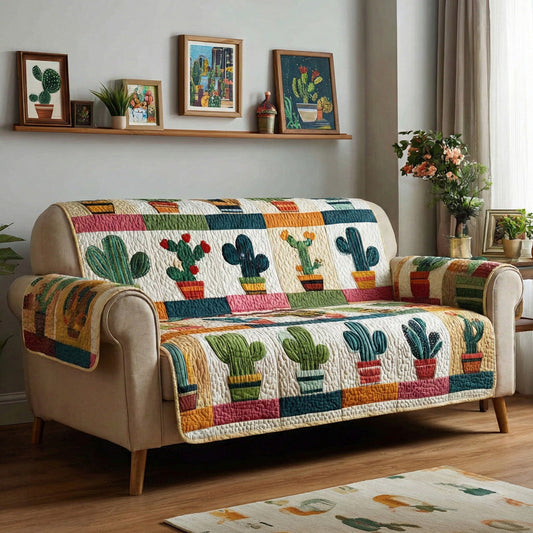 Desert Cactus Patch Quilted Sofa Cover NCU0LDH646