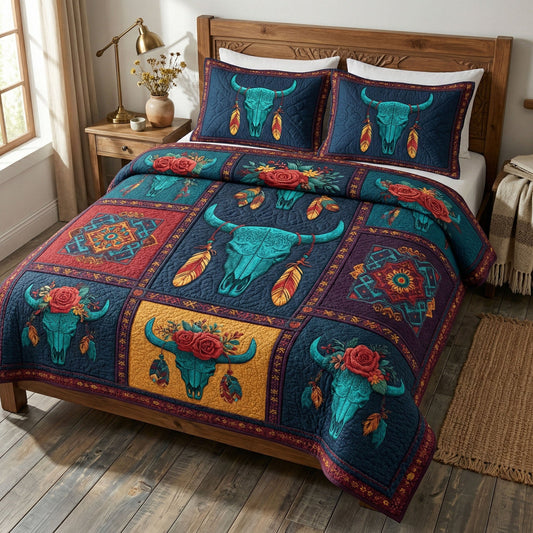 Desert Skull 3-Piece Quilted Bedding Set NCU0NTD1681