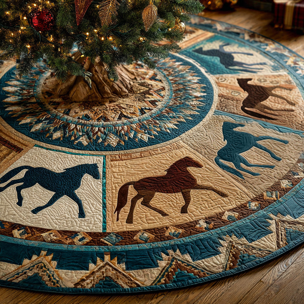 Desert Trail Horse Christmas Quilted Tree Skirt NCU0LDH137