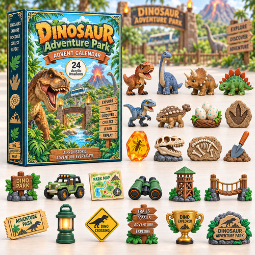 CHRISTMAS KICKOFF 40% OFF - Dinosaur Adventure Park Advent Calendar 2026 - 24-Day Festive Countdown, Acrylic Charms Blind Box - Gift For Kids Adventure AC0HA299