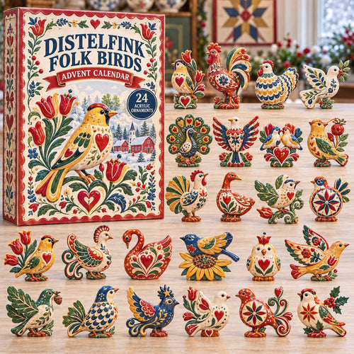 CHRISTMAS KICKOFF 40% OFF - Distelfink Folk Birds Advent Calendar 2026 - 24-Day Festive Countdown, Acrylic Charms Blind Box - Gift For Family and Friends AC0TD065
