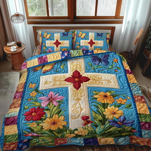 Divine Cross 3-Piece Quilted Bedding Set NCU0VL500