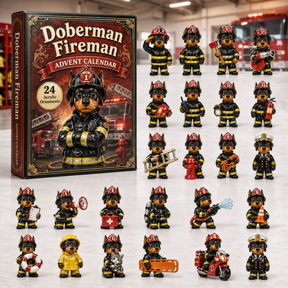 CHRISMAST KICKOFF 40% OFF - Doberman Fireman Advent Calendar 2026 - 24-Day Festive Countdown, Acrylic Charms Blind Box - Gift For Doberman Lovers AC0HA092