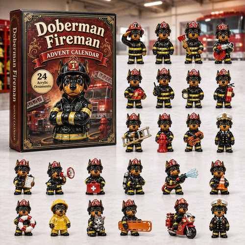 CHRISMAST KICKOFF 40% OFF - Doberman Fireman Advent Calendar 2026 - 24-Day Festive Countdown, Acrylic Charms Blind Box - Gift For Doberman Lovers AC0HA092