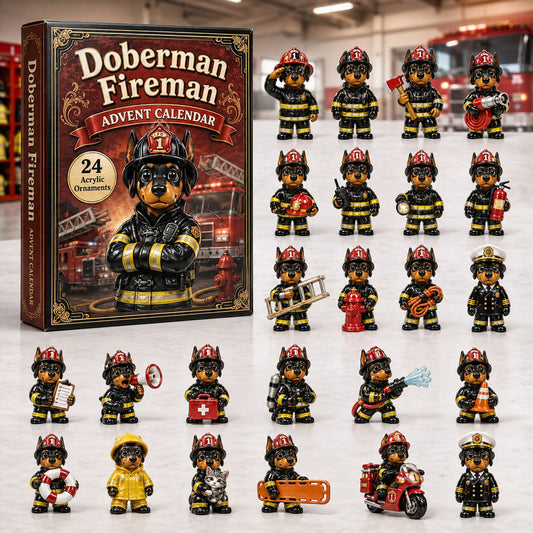 CHRISMAST KICKOFF 40% OFF - Doberman Fireman Advent Calendar 2026 - 24-Day Festive Countdown, Acrylic Charms Blind Box - Gift For Doberman Lovers AC0HA092