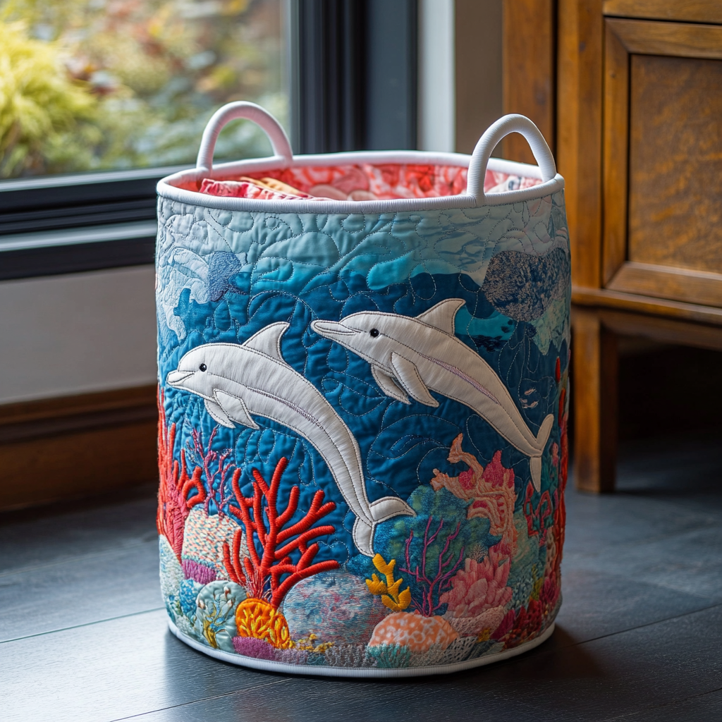 Dolphin Drift Quilted Laundry Basket NCU0DDK861